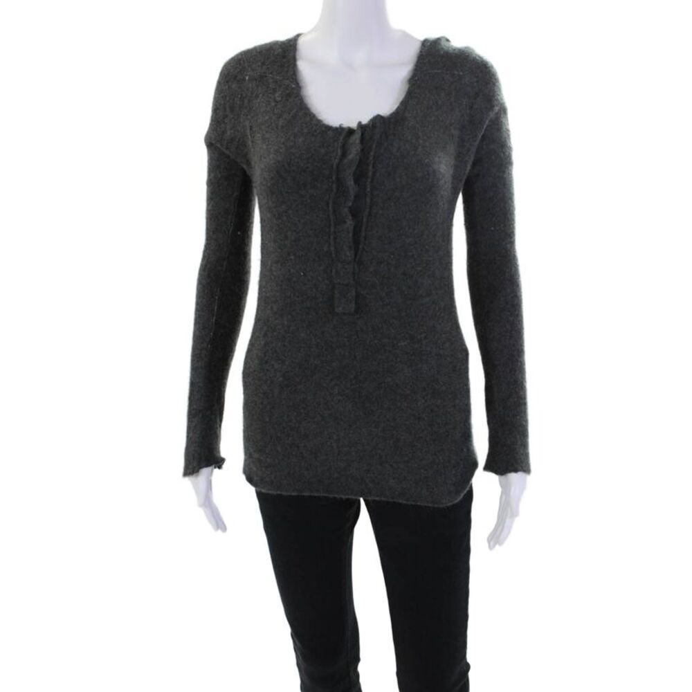 Malika Womens Cashmere Knit Long Sleeve Quarter Button Sweater Gray Size L